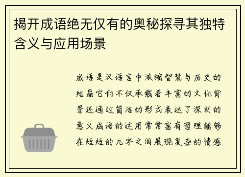 揭开成语绝无仅有的奥秘探寻其独特含义与应用场景